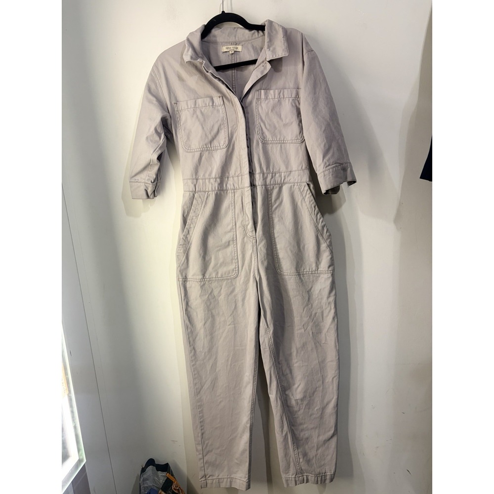 Lana Roux Utility Jumpsuit Women's S Gray Half Sleeve Cotton Coverall Workwear